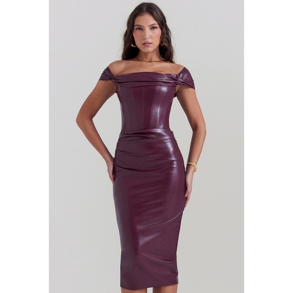 NEW House of CB Raven Vegan Leather Dress Mulberry Medium - Picture 9 of 16